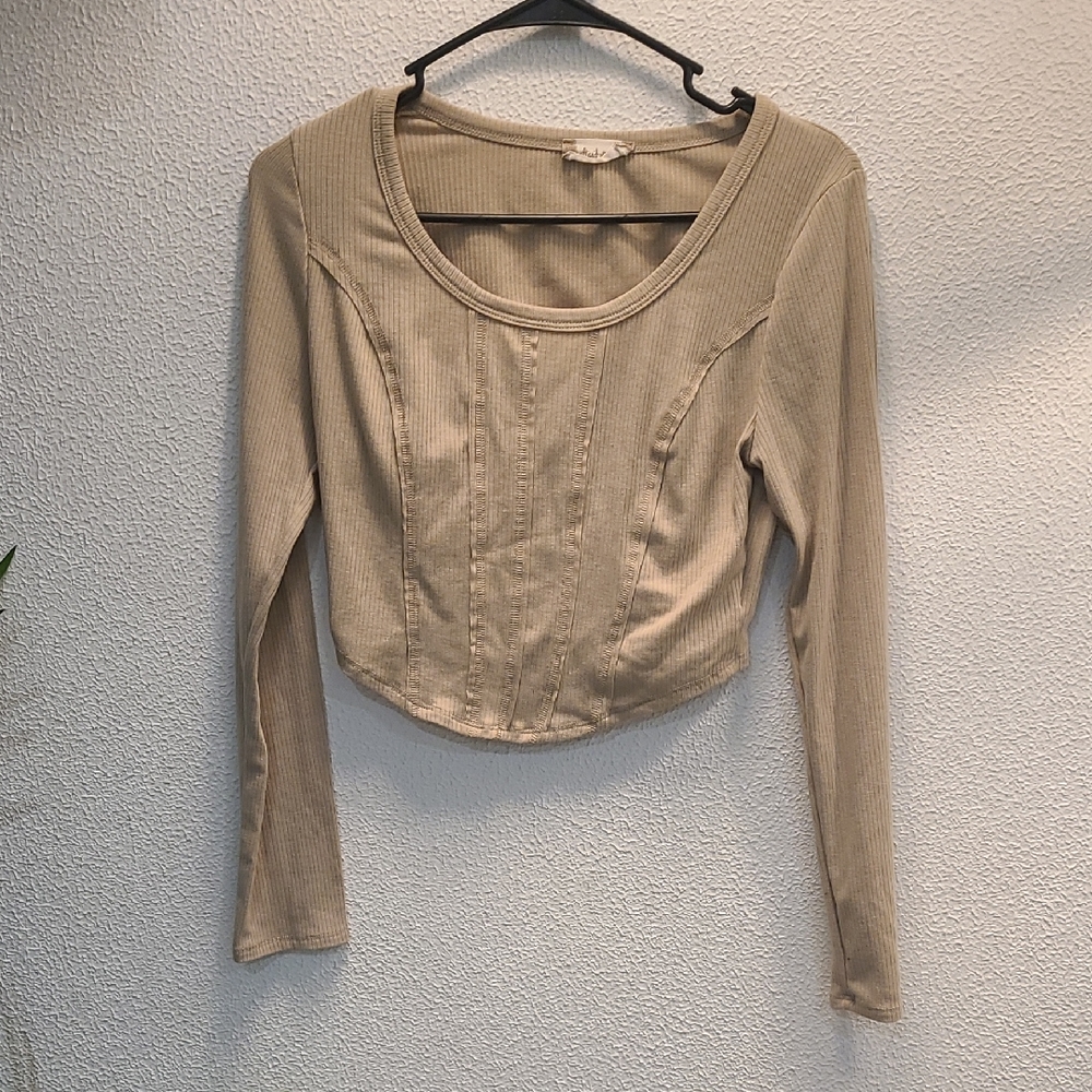Women's Cream Long Sleeve Crop Top